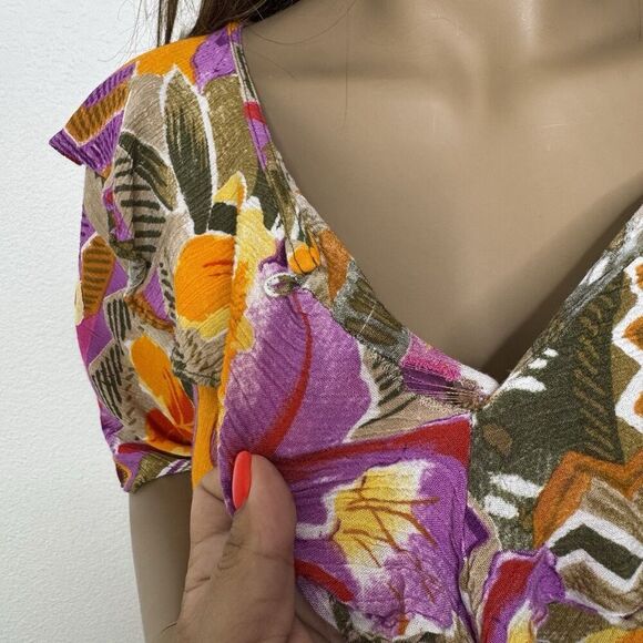 Vintage 2 Piece Skirt / Top Set Medium Large Tropical Floral Pink Resort Vibrant - Picture 4 of 13